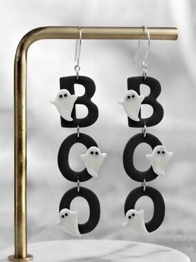 NWT BOO Ghost Dangles — Halloween — Handmade Earrings — Black